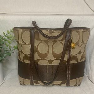 Coach Signature C Canvas Tote Bag, Brown, Brass Hardware
